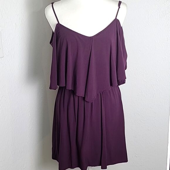 Express Cold-Shoulder Mini-Dress, Dark Purple, Size Small Petite - Picture 1 of 8